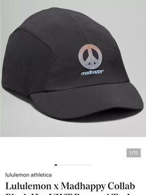 lululemon athletica Black Cap with White Outlined Peace Logo
